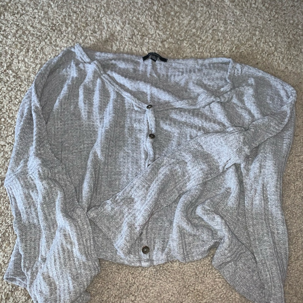 button up grey long sleeve top